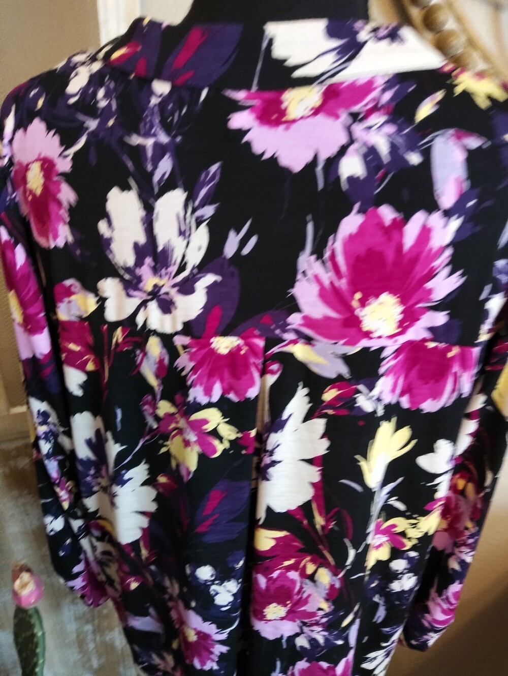 Dear Scarlett Black Floral V-Neck Tunic with Fuchsia, White & Yellow Blooms - Picture 7 of 10